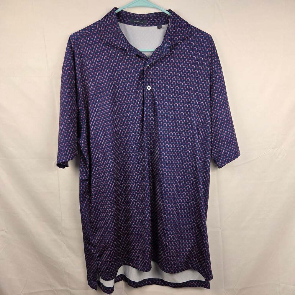 Turtleson Polo Shirt Size L Navy Pink Leaf Print Golf Performance